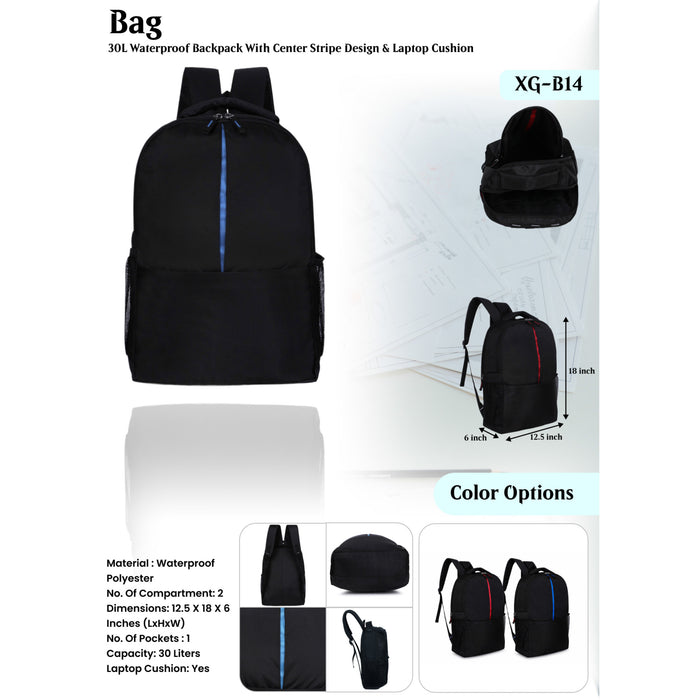 Waterproof Backpack With Center Stripe Design   XG - B14