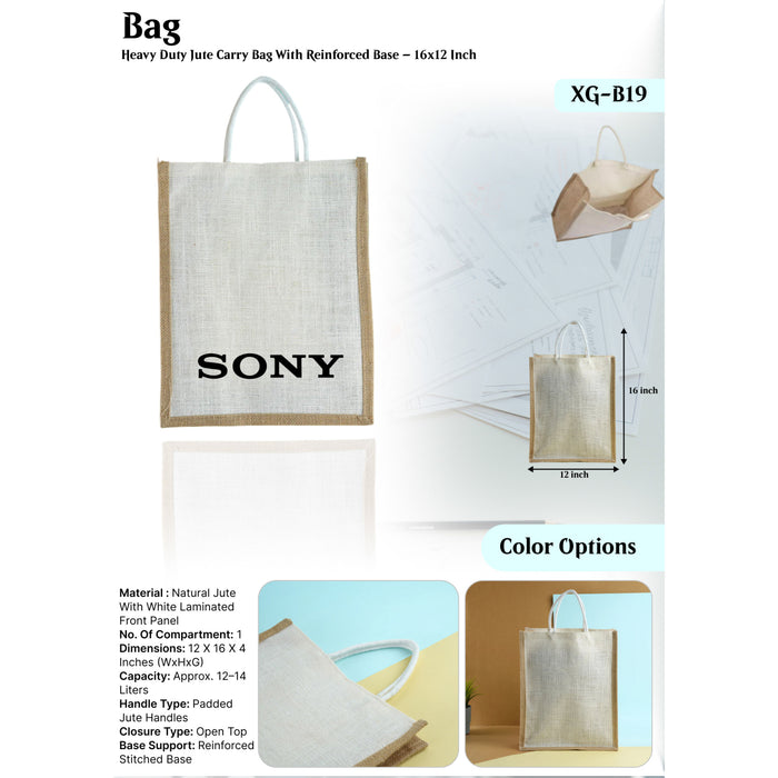 Heavy Duty Jute Carry Bag With Reinforced Base   XG - B19