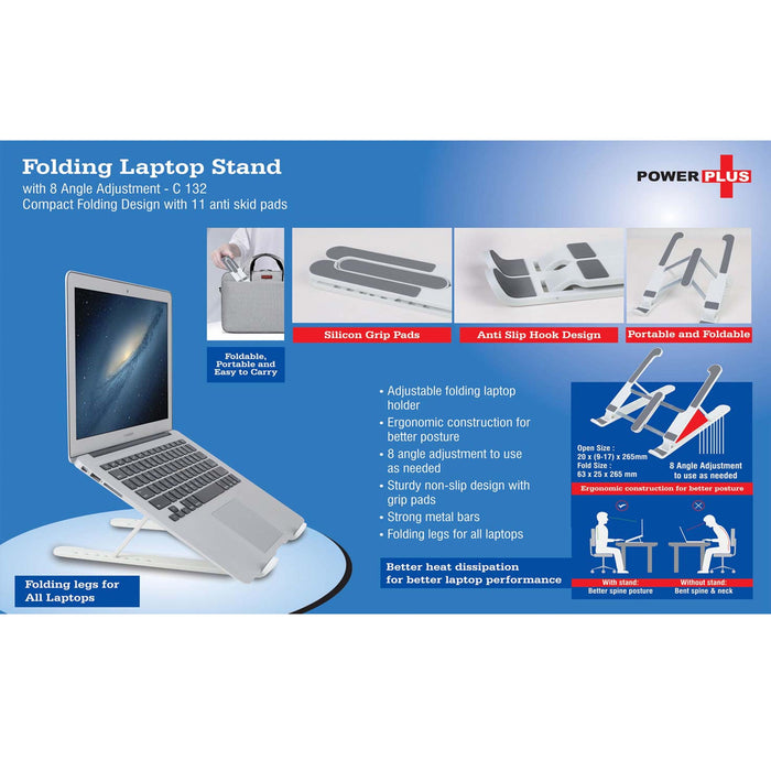 Folding Laptop stand with 8 angle adjustment | Compact Folding design | With 11 anti skid pads - C 132