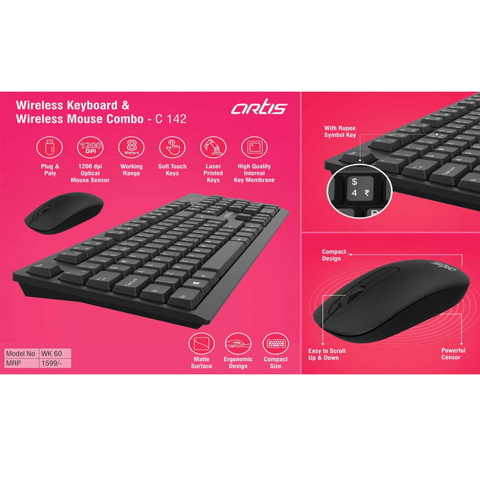 Artis Wireless Keyboard & Wireless mouse combo (WK60) - C 142