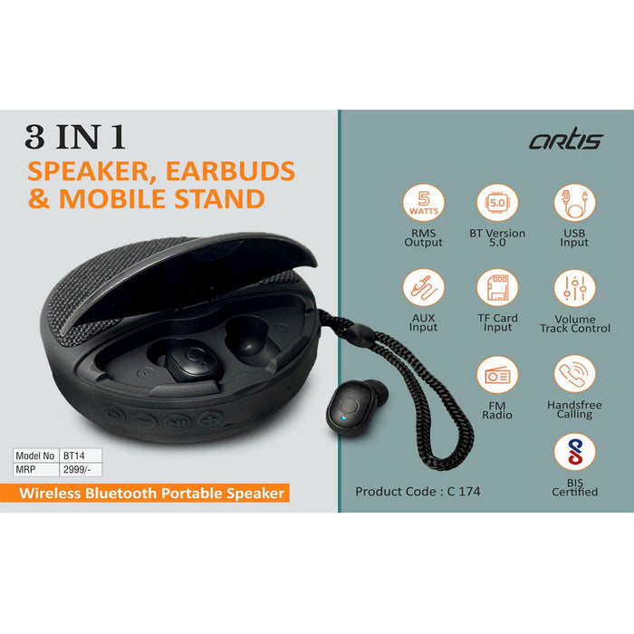 Artis BT14 speaker with earbuds and phone stand - C 174