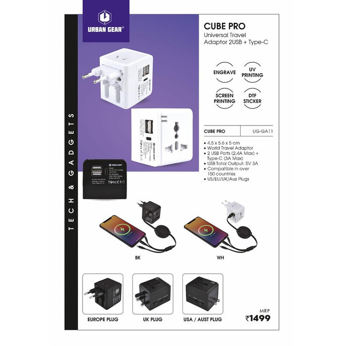 URBAN GEAR - Cube Pro - Universal Travel Adapter (USB + C) - UG-GA11