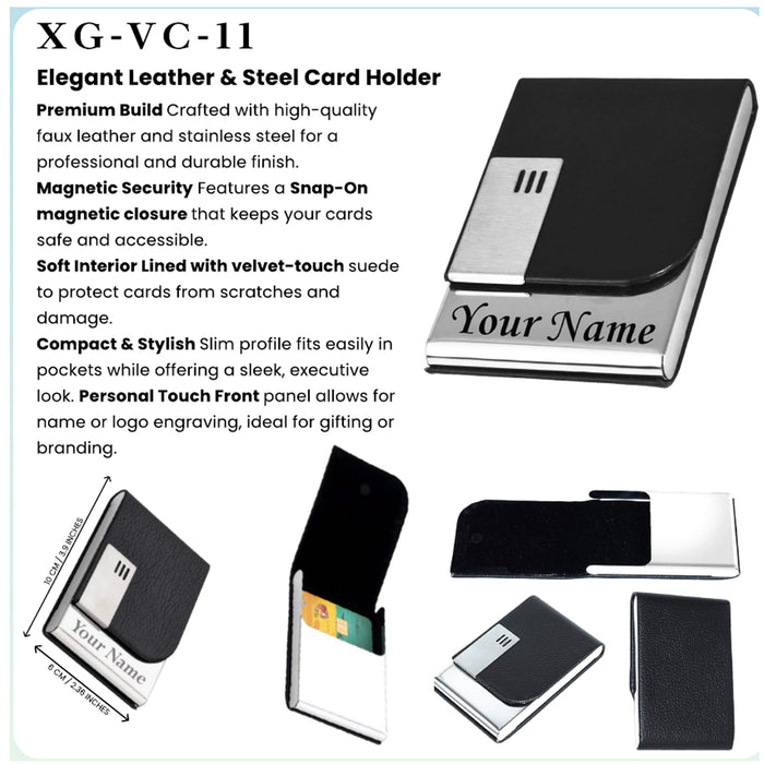 Elegant Leather & Steel Card Holder   XG - VC - 11