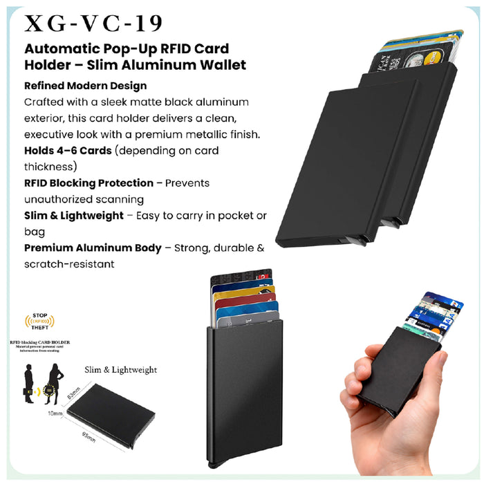 Automatic Pop-Up RFID  Card Holder - Slim Aluminum Wallet    XG - VC - 19
