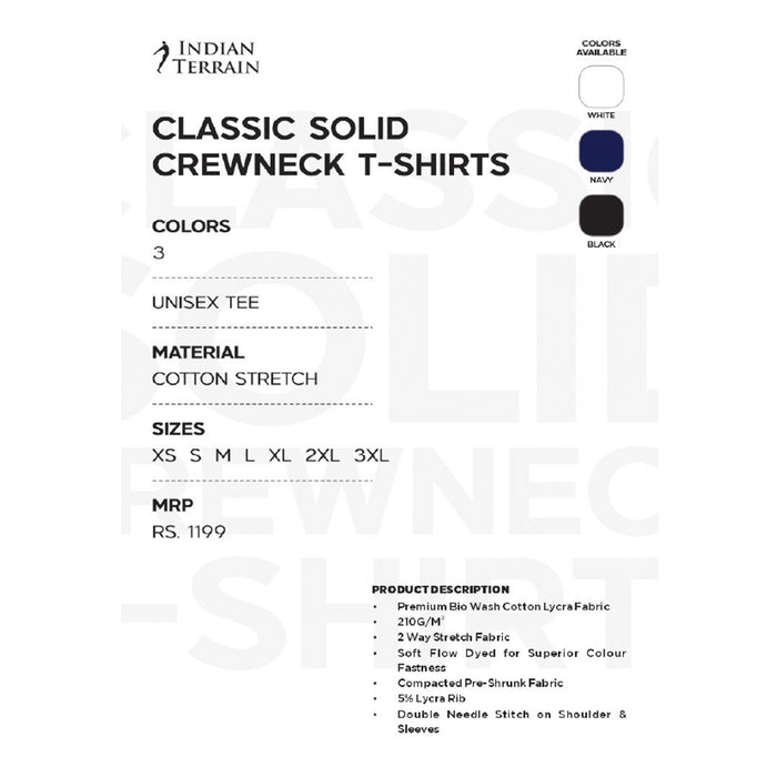 Indian Terrain - Classic Solid Crew Neck T-Shirts