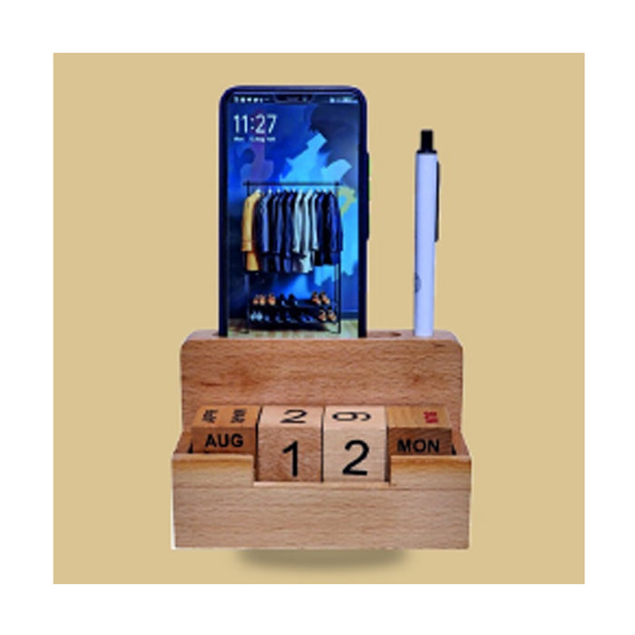 Wooden Perpectual Calendar Pen Stand - DW  5202