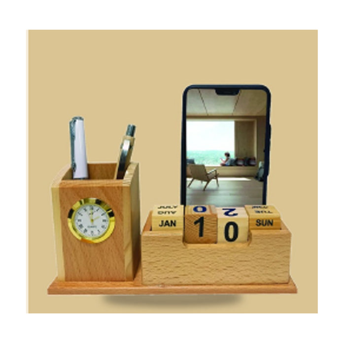 Wooden Perpectual Calendar Pen Stand - DW  5204
