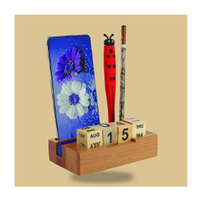 Wooden Perpectual Calendar Pen Stand - DW  5205