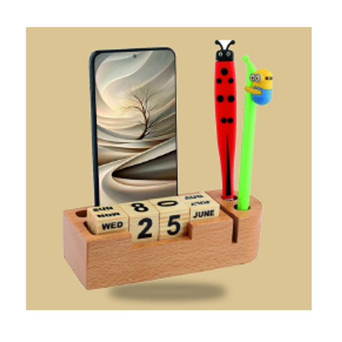Wooden Perpectual Calendar Pen Stand - DW  5208