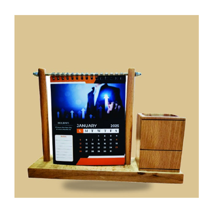 Wooden Perpectual Calendar Pen Stand - DW  5210 WW