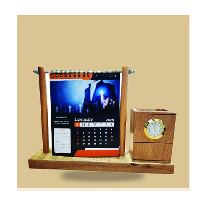 Wooden Perpectual Calendar Pen Stand - DW  5210
