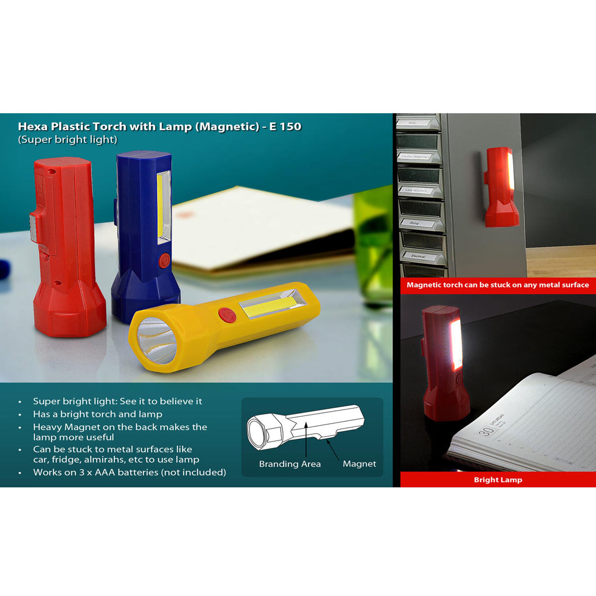 Hexa plastic torch with lamp magnetic E 150