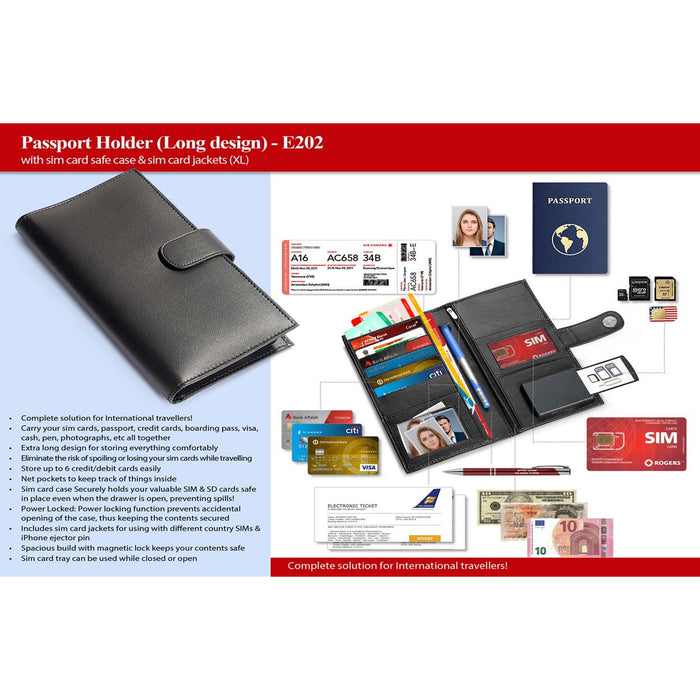 Passport Holder with sim card safe case & sim card jackets (XL)  -  E 202