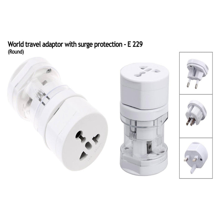 World travel adaptor with surge protection (round)  -  E 229