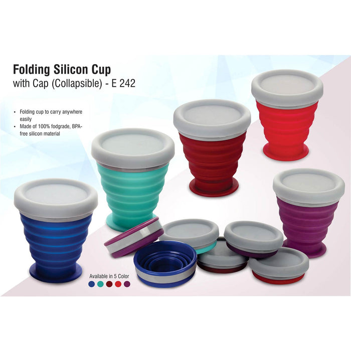 Folding silicon cup with cap (collapsible)   -  E 242