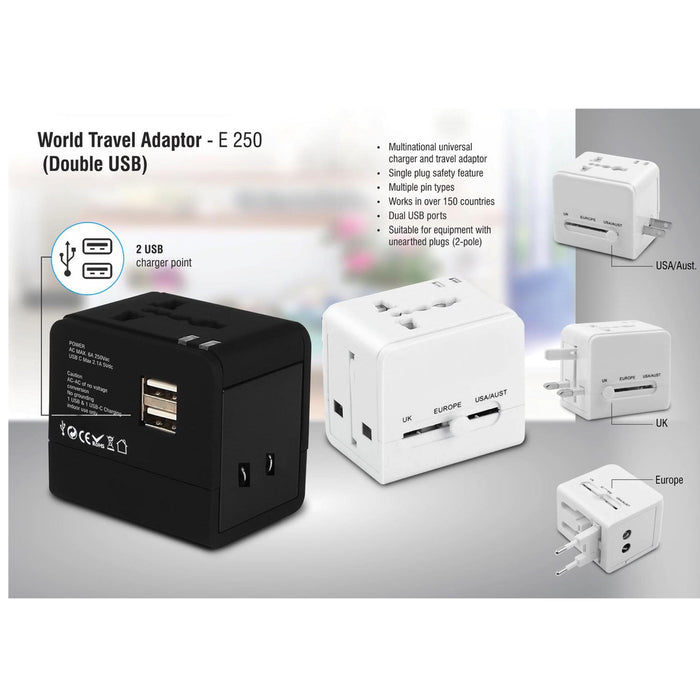 World travel Adaptor with Double USB - E 250