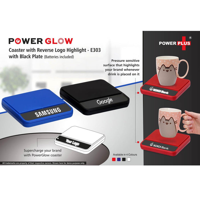 PowerGlow coaster with Reverse logo highlight | With Black plate (batteries included)  -  E 303
