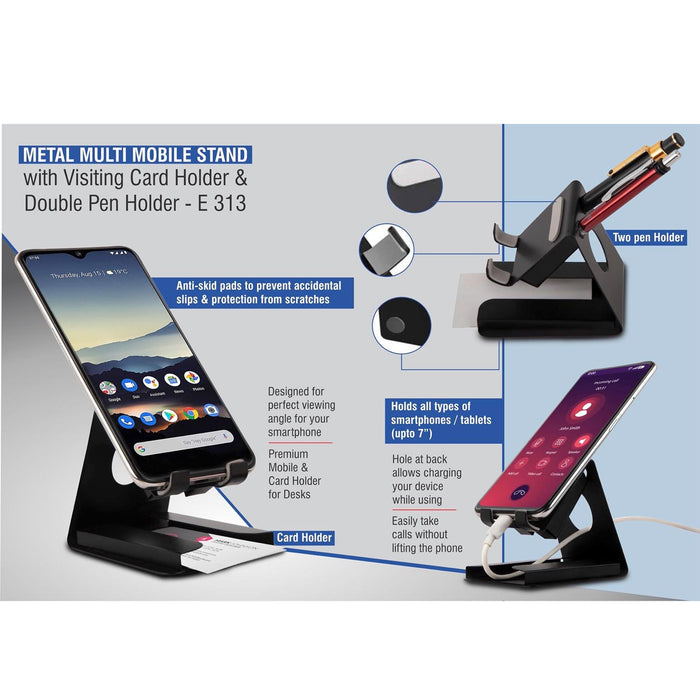 Metal multi mobile stand with Visiting card holder and double pen holder   -  E 313