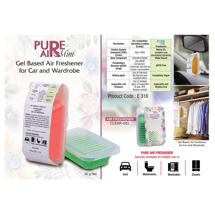Pure Air Mini: Gel based air freshener for Car and wardrobe |  With open/close mechanism | Net 50 grams - E 316