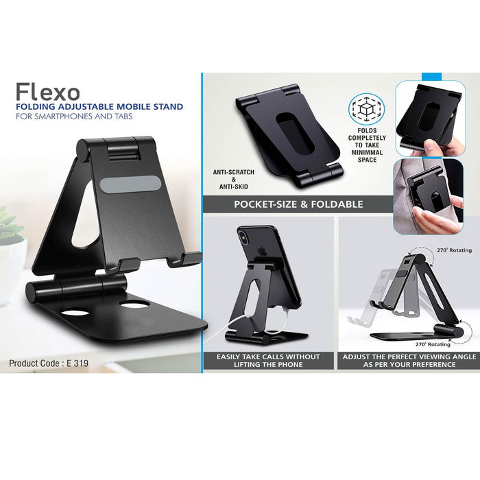 Flexo: Folding Metal Mobile Stand for Smartphones and Tabs | Folds completely to take minimal space | 3 fold style with double angle adjustment -  E 319