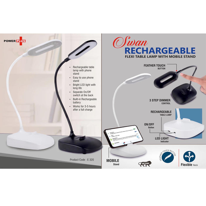 Rechargeable Flexi table lamp with Mobile stand | 3 step dimmer control | Feather Touch button - -  E 320