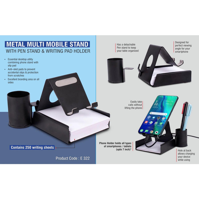 Metal mobile stand with Detachable Tumbler and Writing pad holder | 200 writing sheets included -  E 322