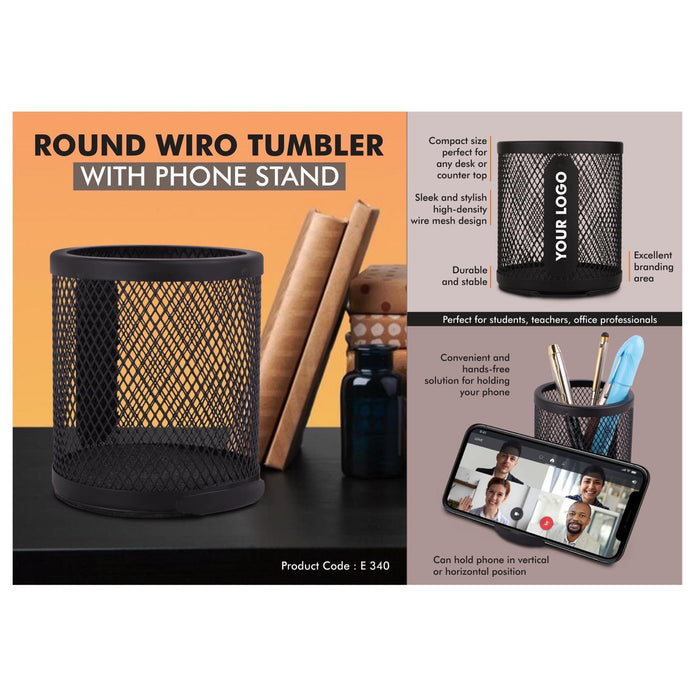 Round Wiro tumbler with Slide-out Phone Stand -  E 340