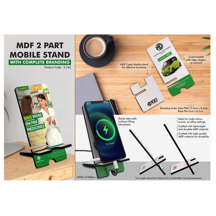MDF 2 part Mobile stand with complete branding | Double angle  adjustment | MOQ 200 pc - E 342