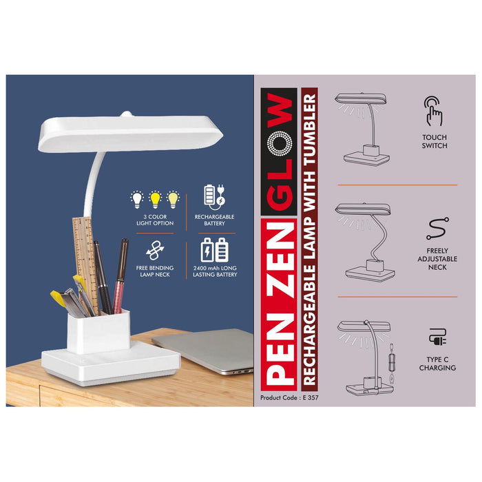 PenZen Glow: Rechargeable lamp with tumbler | 3 color light |  Double battery | Side light adds to appearance  -  E 357