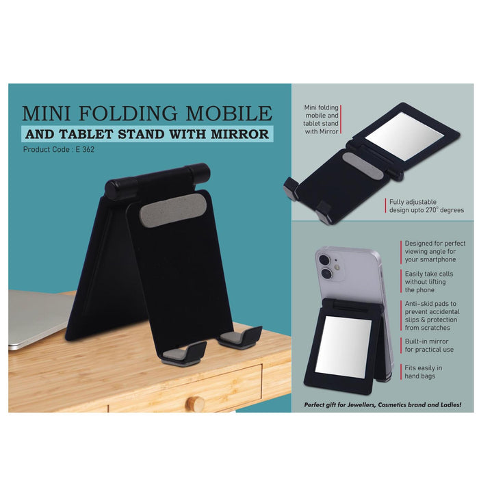 Mini metal folding mobile and tablet stand with Mirror | Adjustable  to any desired angle - E 362