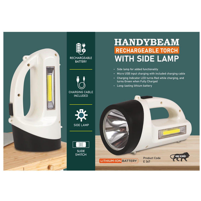 HandyBeam: Rechargeable Torch with Side Lamp | Charging  Cable included - E 367