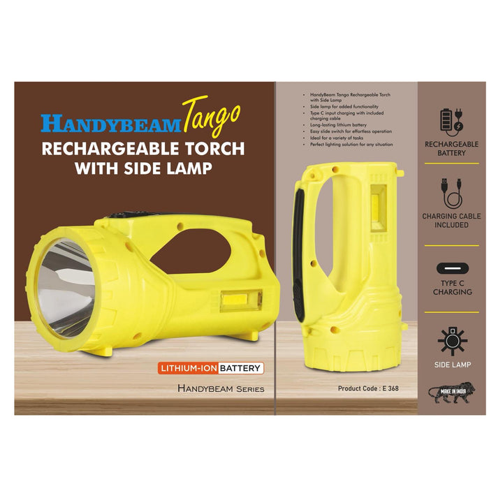 HandyBeam Tango: Rechargeable Torch with Side Lamp |  Charging Cable included - E 368