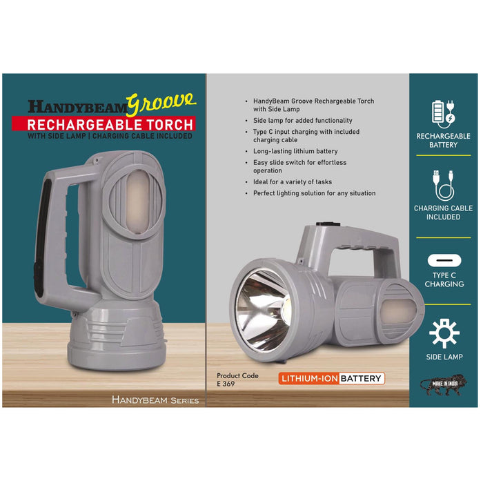 HandyBeam Groove: Rechargeable Torch with Side Lamp |  Charging Cable included - E 369