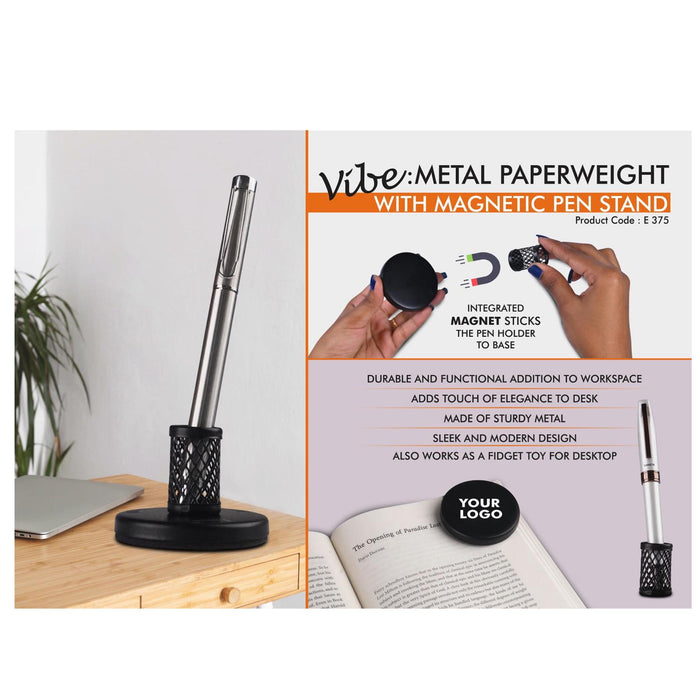 Vibe: Metal Paperweight with Magnetic Pen Stand  - E 375