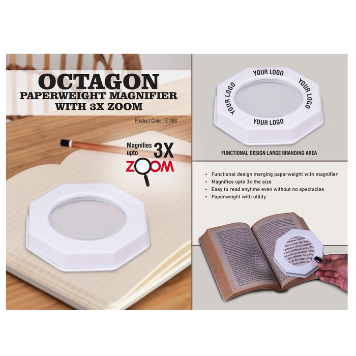 Octagon Paperweight magnifier with 3X Zoom - E 388