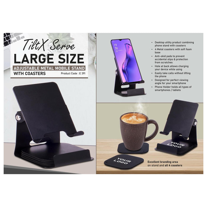 TiltX Serve- Large size Adjustable metal mobile stand with table  coasters | 4 metal coaster - E  391