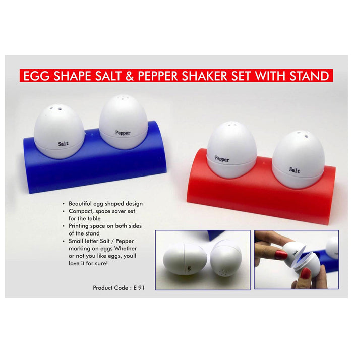 Egg shaped salt & pepper shaker set with stand - E 91