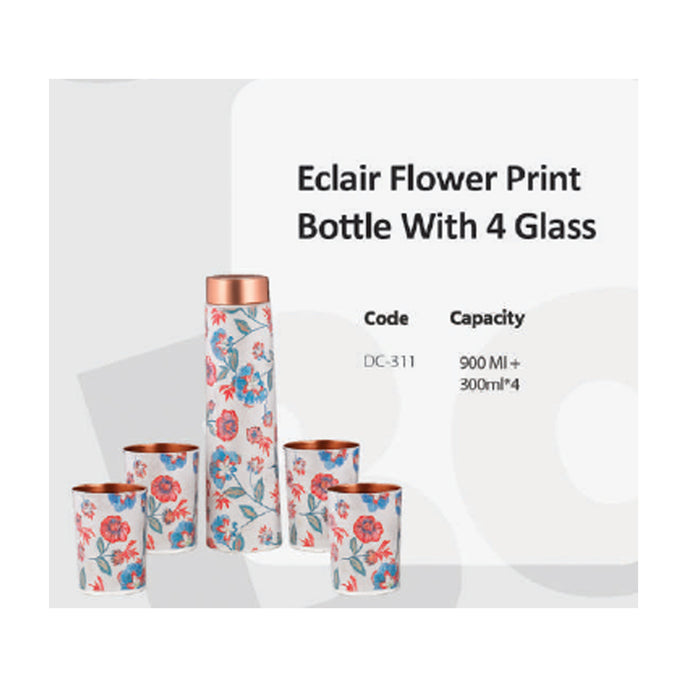 Eclair Flower Print  Bottle With 4 Glass   DC-311