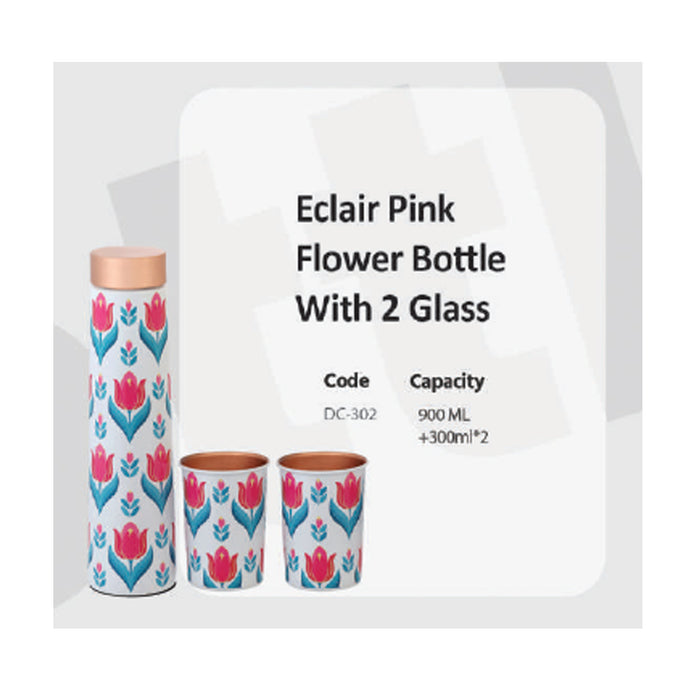 Eclair Pink  Flower Bottle With 2 Glass   DC-302