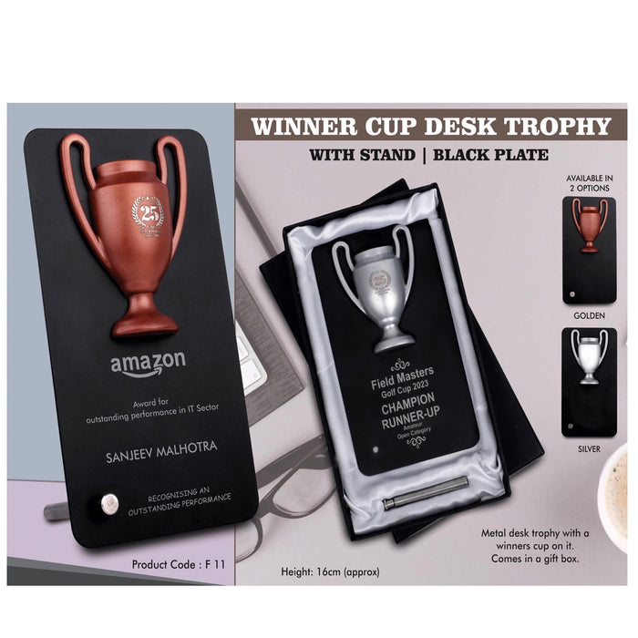 Winner Cup Desk Trophy with stand | Black Plate -  F 11