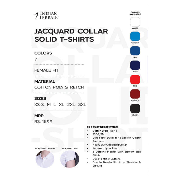 Indian Terrain - Jacquard Collar Solid Polo T-Shirts Female Fit
