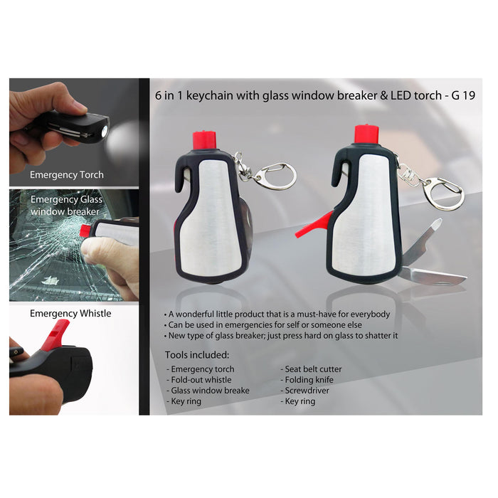 6 in 1 keychain with glass window breaker & LED torch  - G 19