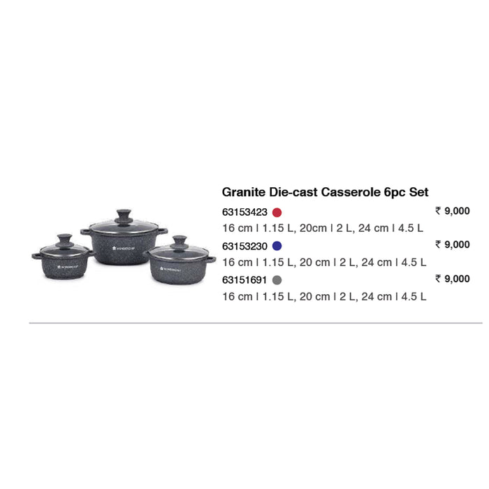 Wonder Chef - Granite Die Cast Casserole 6 Pc Set