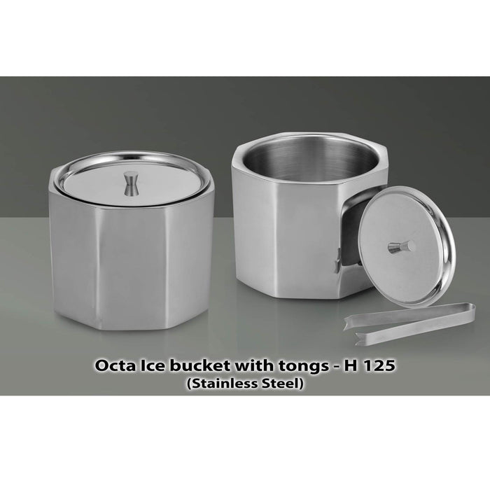Octa SS Ice bucket with tongs - H 125