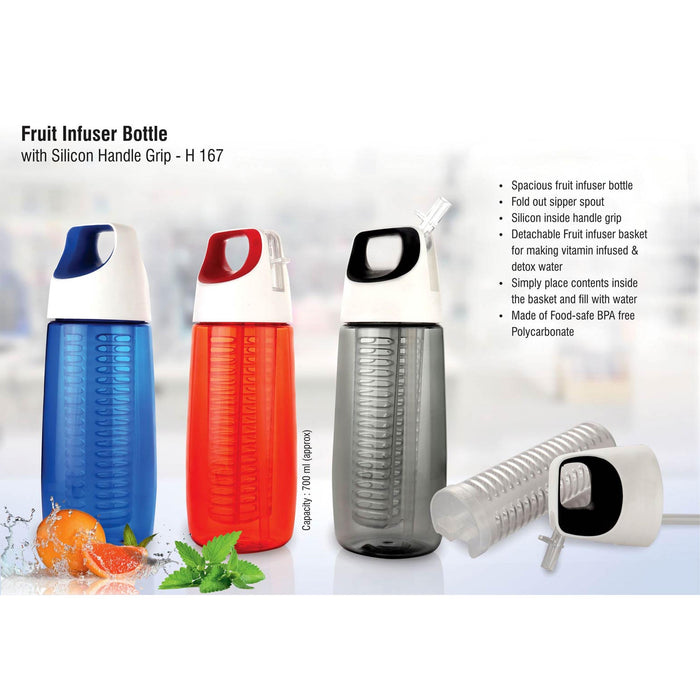 Fruit infuser bottle with silicon handle grip (700ml approx) | BPA free - H 167