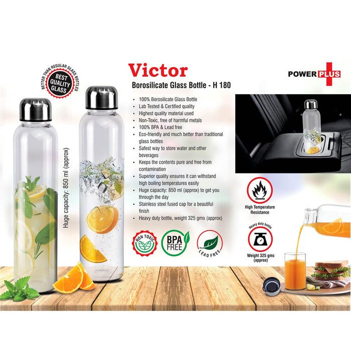 Victor: Borosilicate glass bottle (850 ml approx)  - H 180