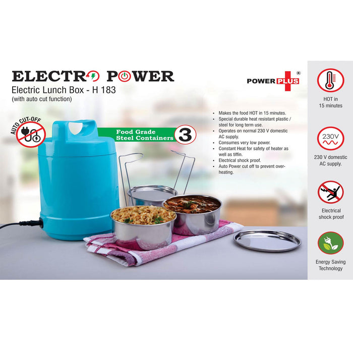 Electro Steel: 3 container electric steel lunch box with Auto cut function   - H 183
