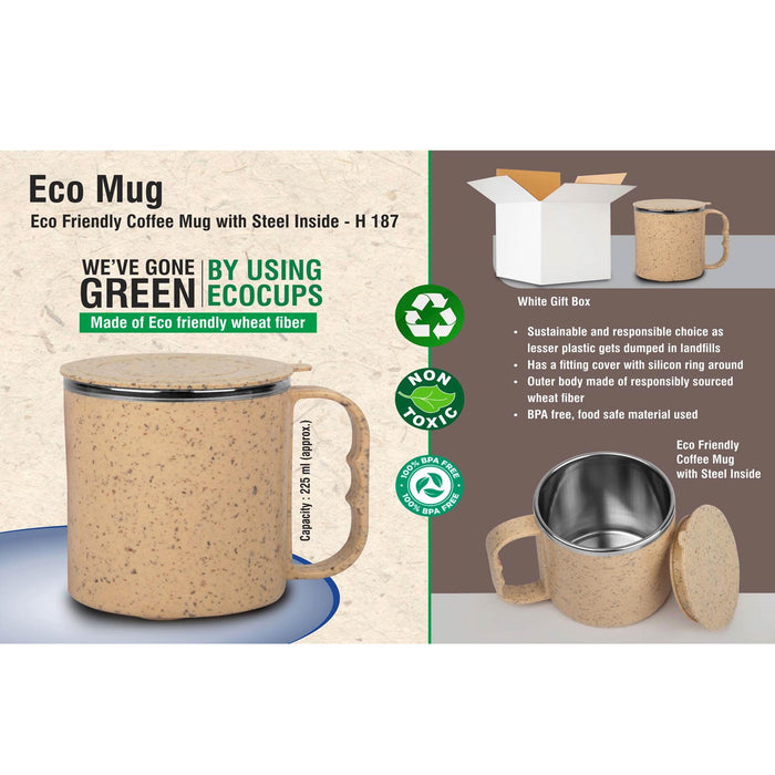 EcoMug: Eco Friendly Coffee mug with steel inside | Made with Wheat fiber - H 187