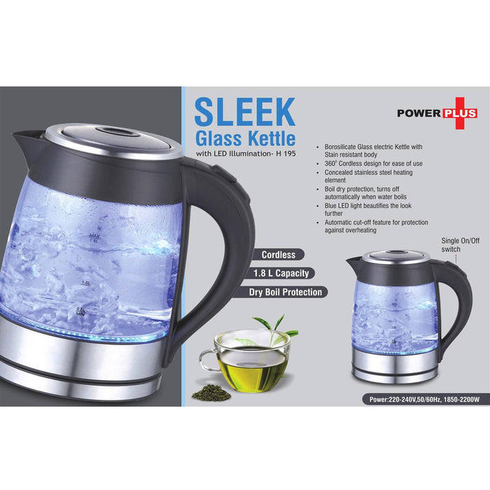 Sleek Glass kettle with LED illumination (1.8 L) -  H 195
