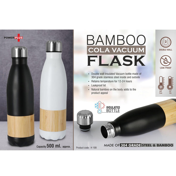 Bamboo Cola Vacuum Flask | Capacity 500 ml approx | Made of 304 grade steel & Bamboo  -  H 199